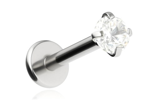 Labret srebrny z białą cyrkonią