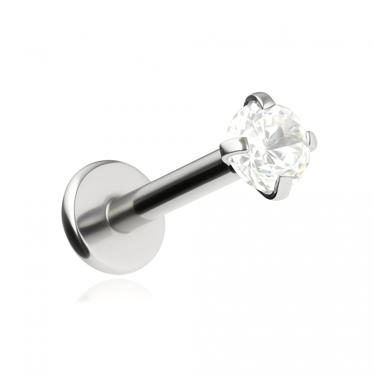 Labret srebrny z białą cyrkonią